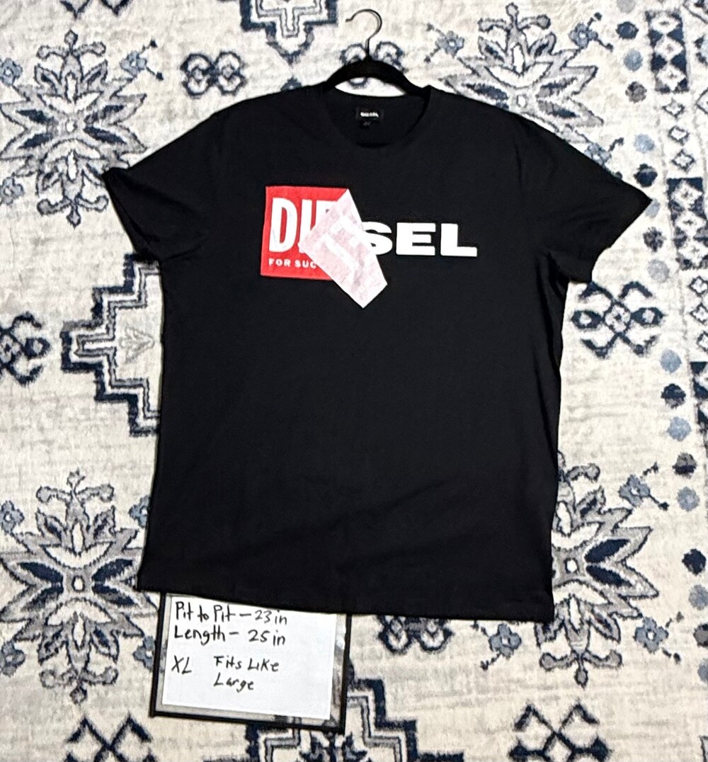 Diesel Men's Cotton Logo Tee Black XL Crewneck Short Sleeve - Black